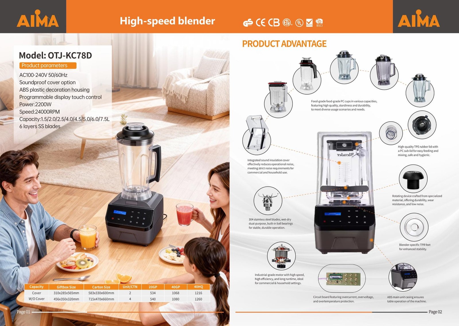 AIMA OTJ-KC78D Commercial Blender Technical Poster