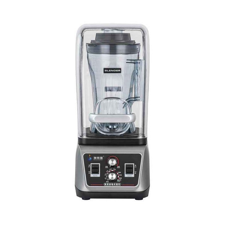 Front profile of the AIMA OTJ-G9 heavy-duty soundproof blender, highlighting the 2200W power capacity and mechanical control interface.