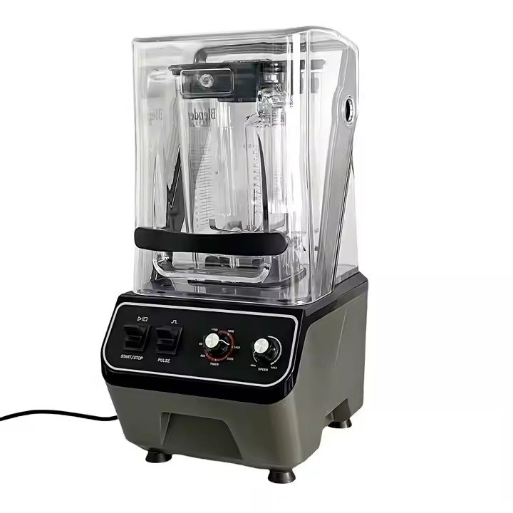 AIMA OTJ-KC78 quiet commercial blender featuring a grey ABS plastic housing and integrated soundproof cover.