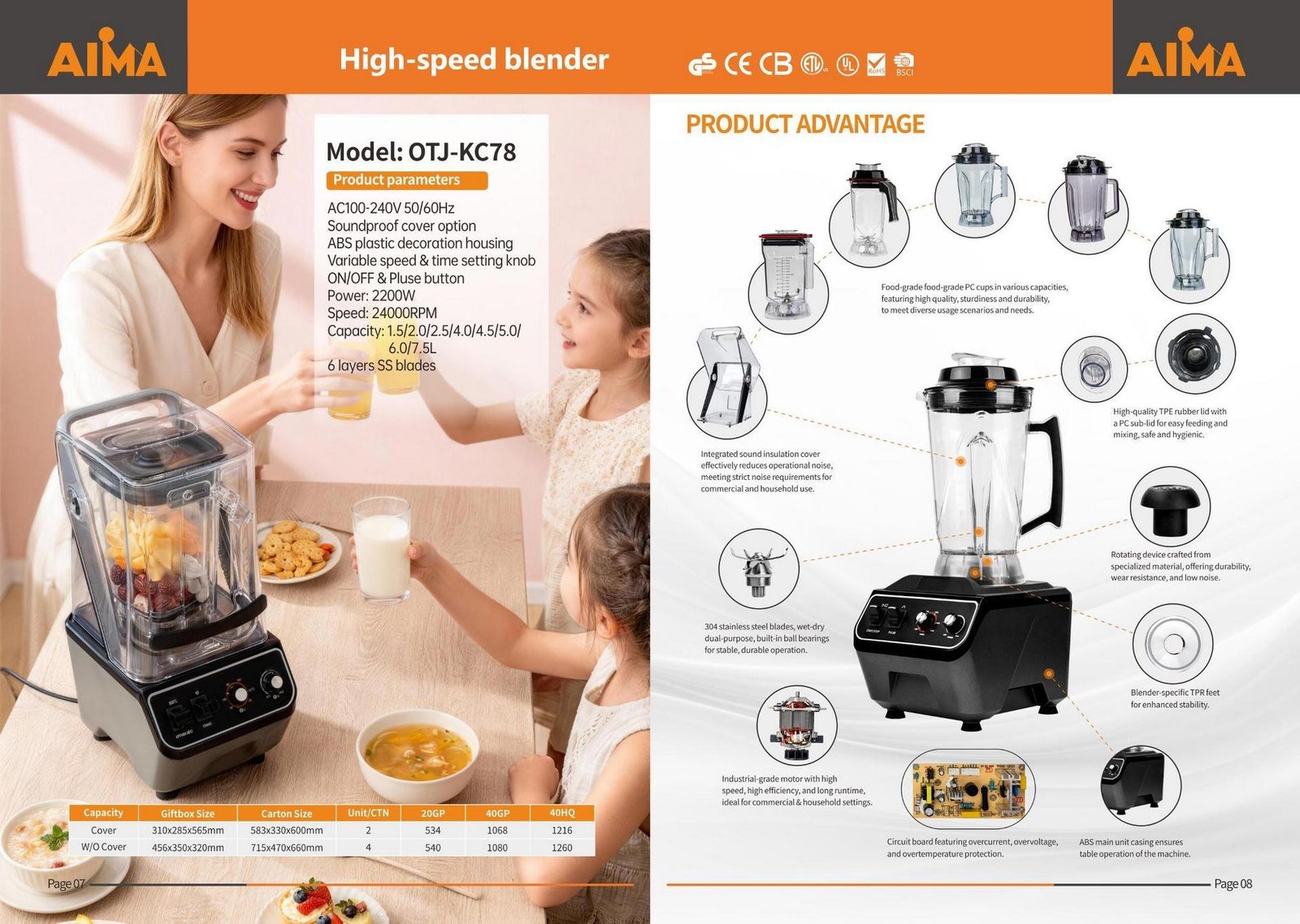 AIMA OTJ-KC78 Soundproof Blender Technical Parameters
