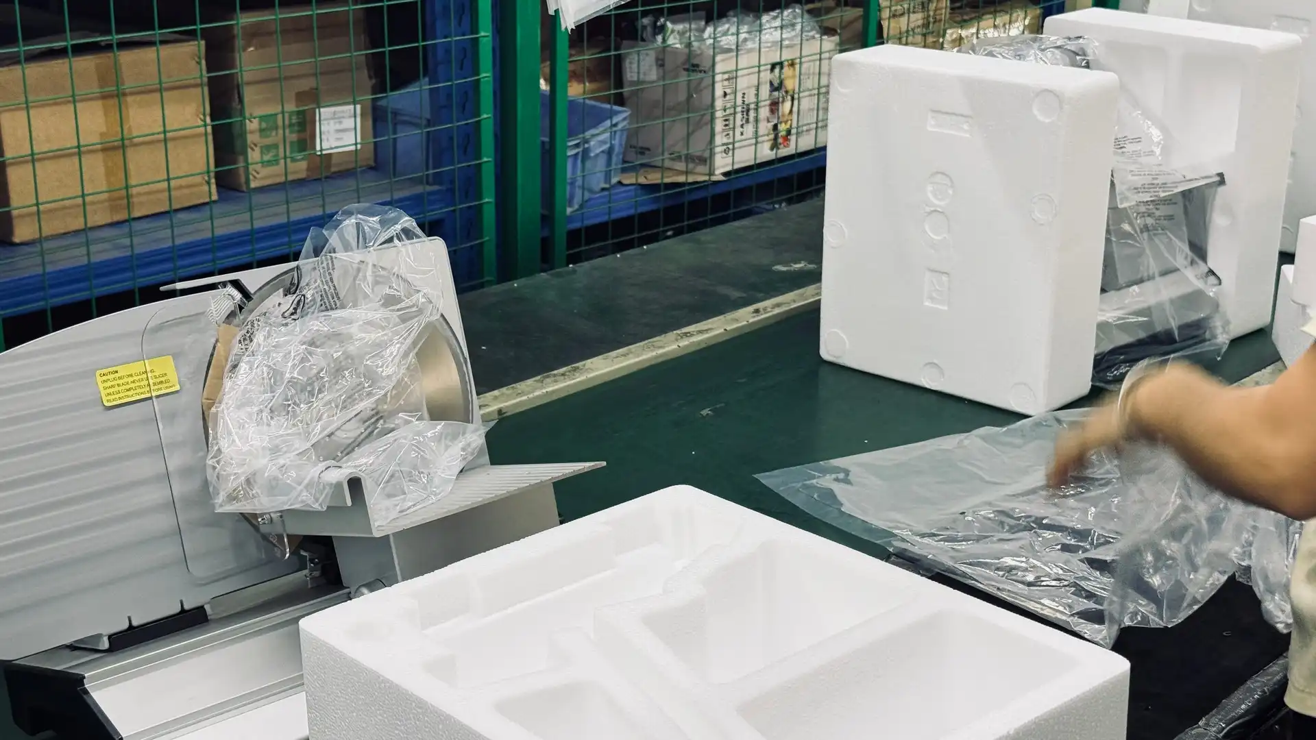 Foam protective packaging for commercial food slicers during shipping