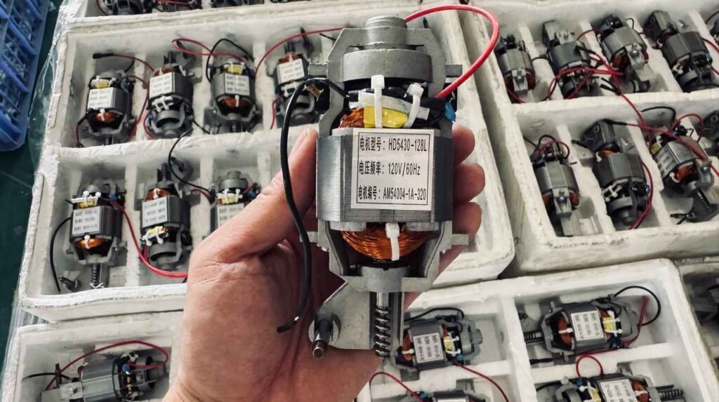 Technician holding a 2200W pure copper motor featuring high torque and thermal overload protection