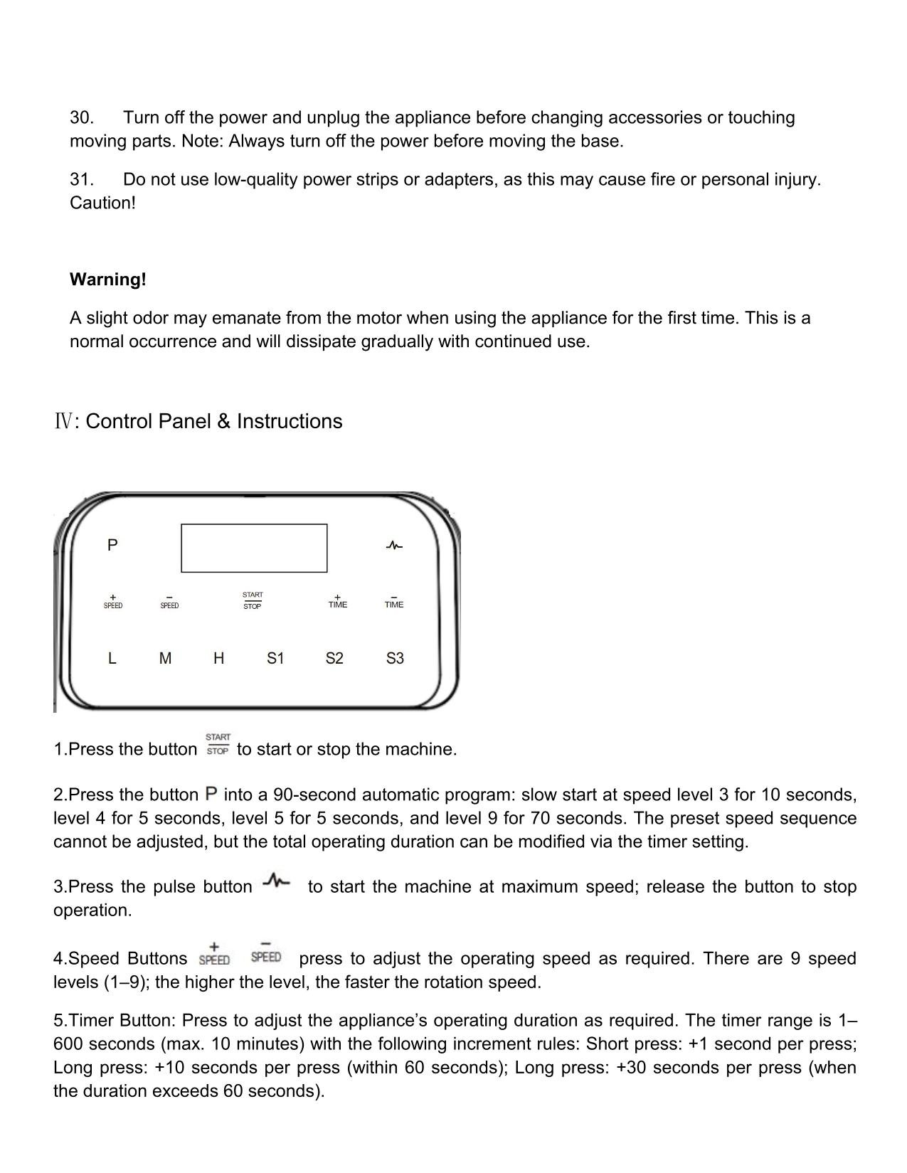 High Power Wall Breaking Blender Technical Manual Page 4