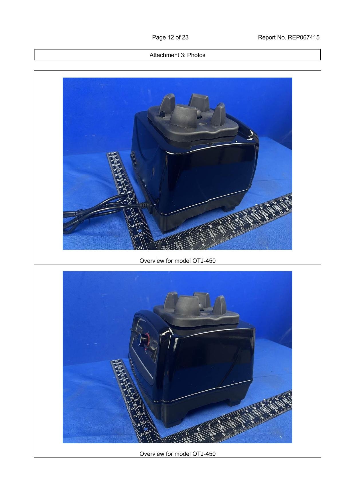 Side profile view of commercial high-speed blender model OTJ-450 durable housing