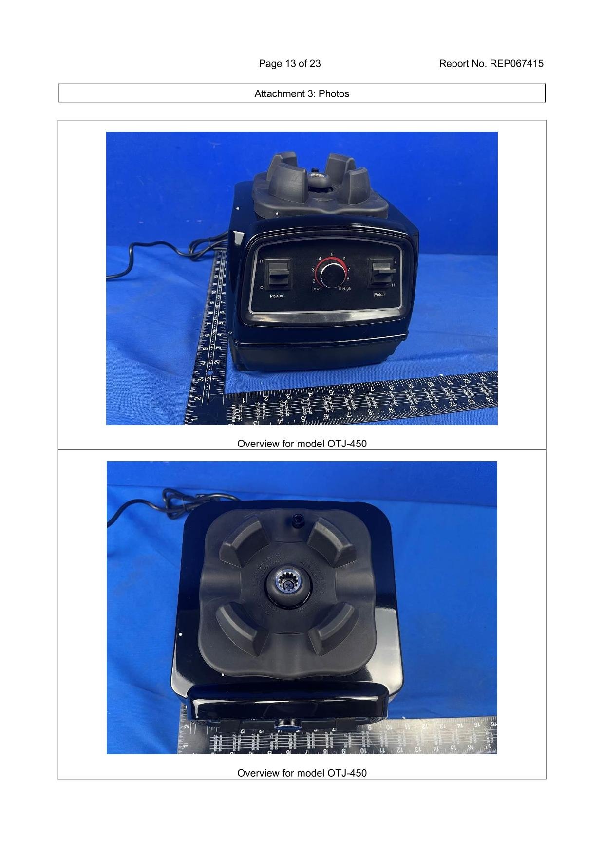 Top view of OTJ-450 motor base showing stainless steel drive socket and rubber pad