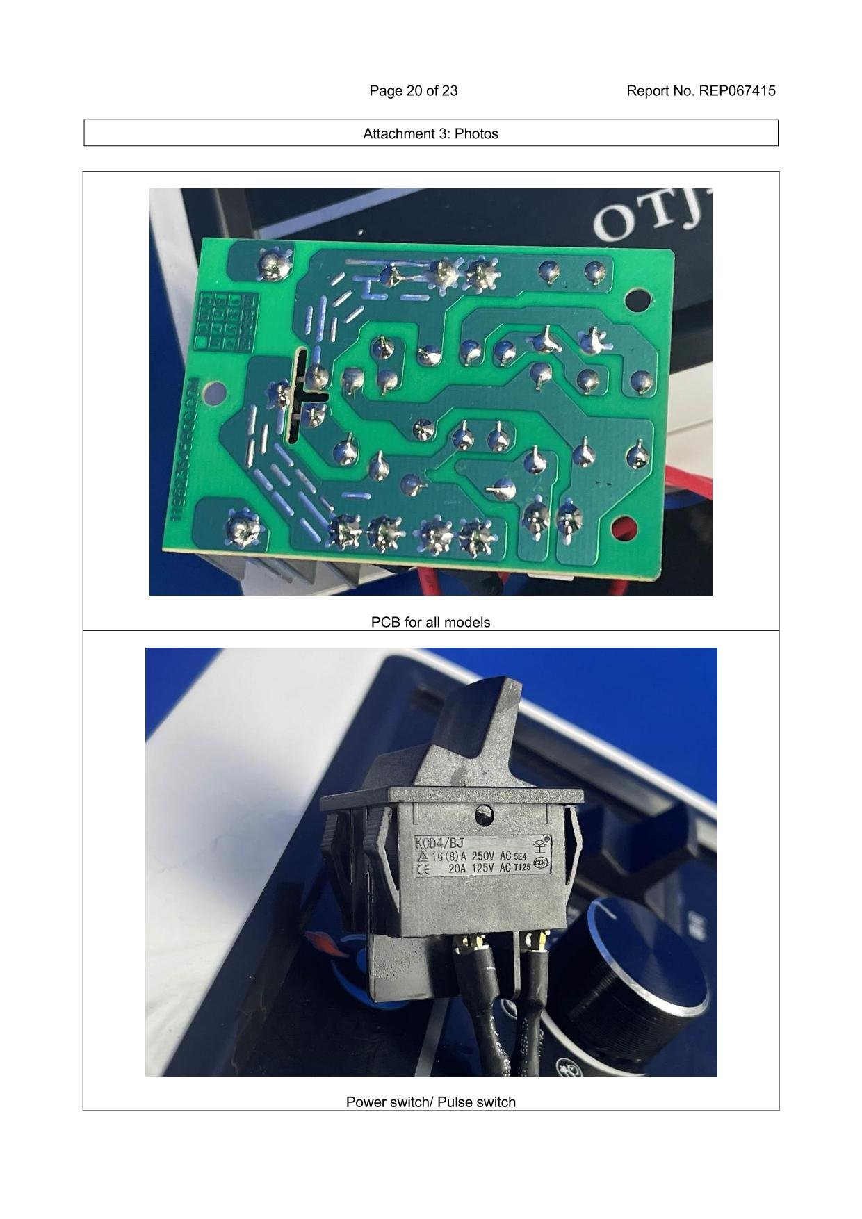 Heavy-duty 20A power switch and pulse toggle component undergoing durability testing