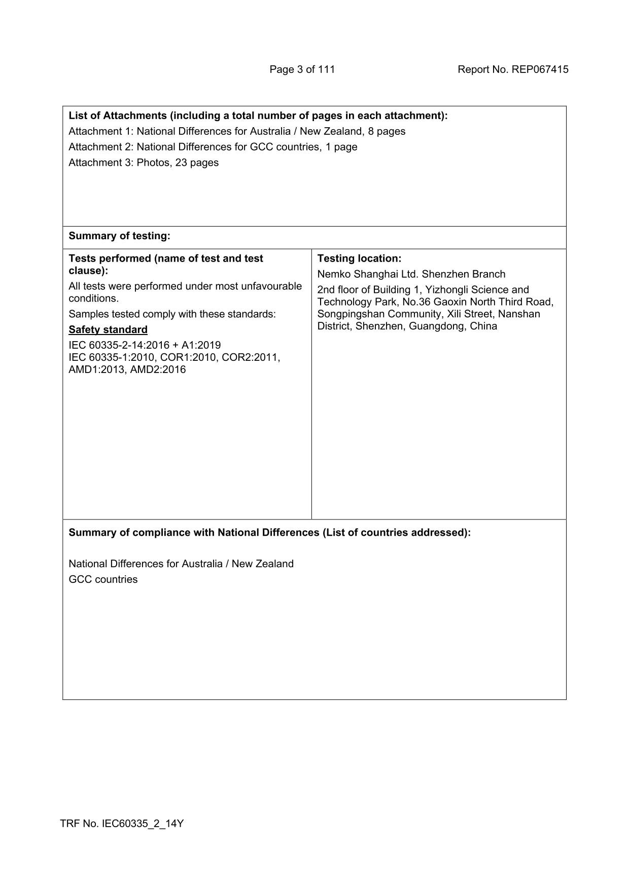 Summary of compliance with national differences for Australia, New Zealand, and GCC countries